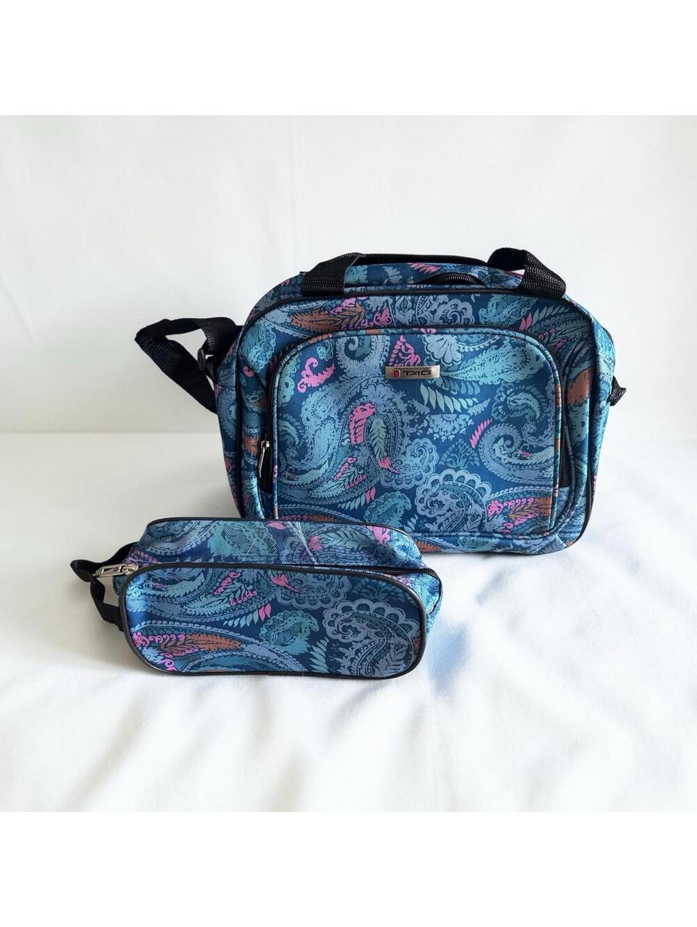 Travel Bag & Matching Pouch Set /TAG Ridgefield Blue Paisley Bag/Organizer